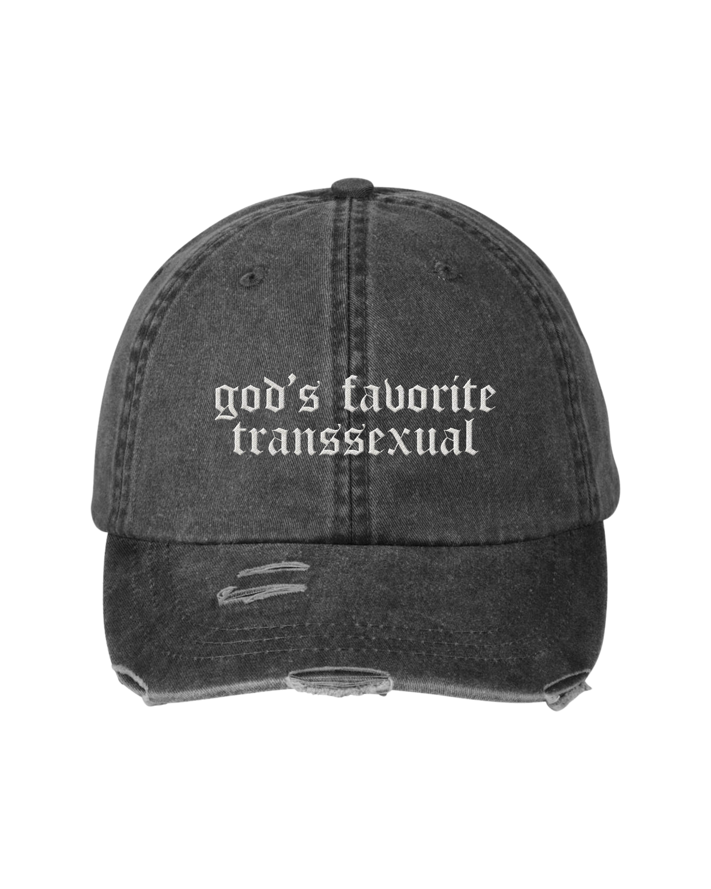 Pigment-Dyed Distressed Embroidered Transsexual Cap