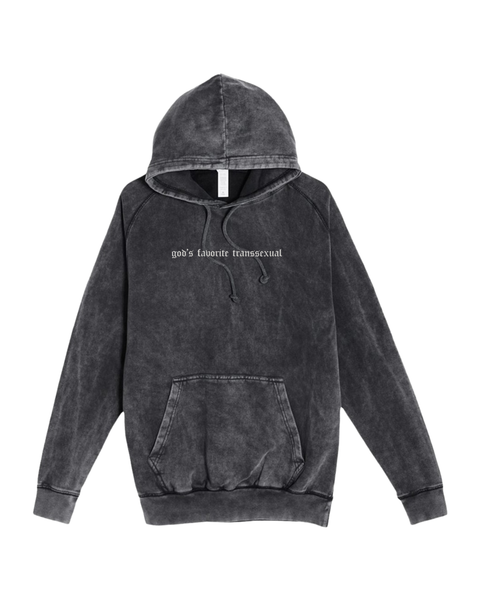 Mineral Wash Transsexual Embroidered Vintage Black Hoodie